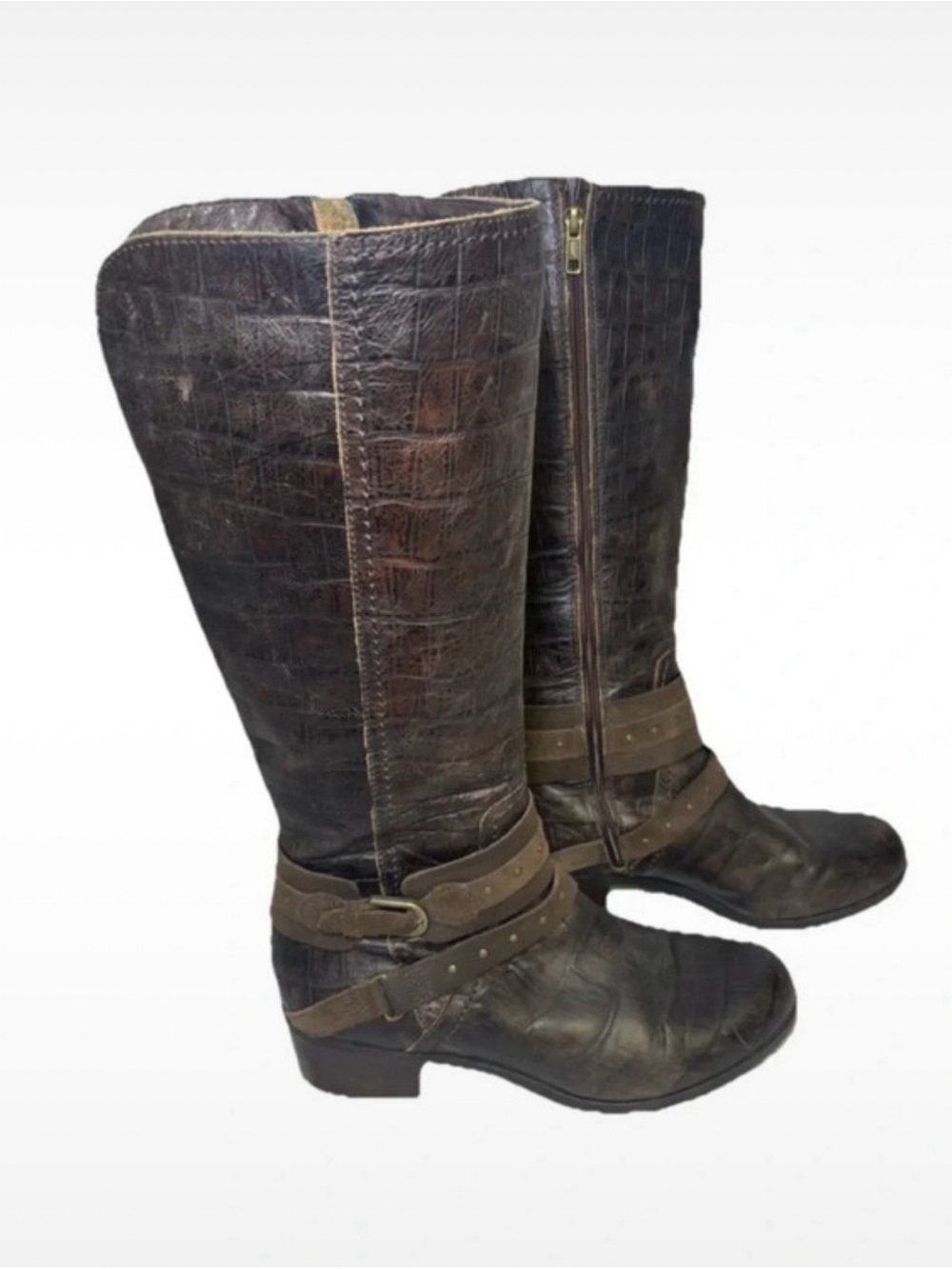 UGG Women's 9.5 Esplanade Riding Boots Croco Java Brown Distressed Sheepskin